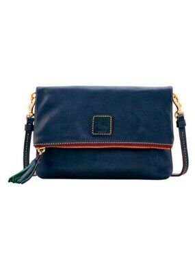 DOONEY & BOURKE Navy Blue Florentine Leather Foldover Zip Crossbody Bag
